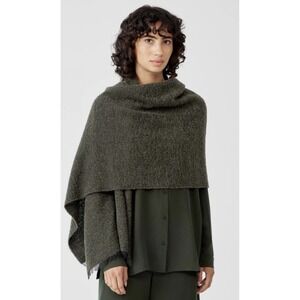 Eileen Fisher Alpaca Wool Blend Fluffy Boucle Scarf Green